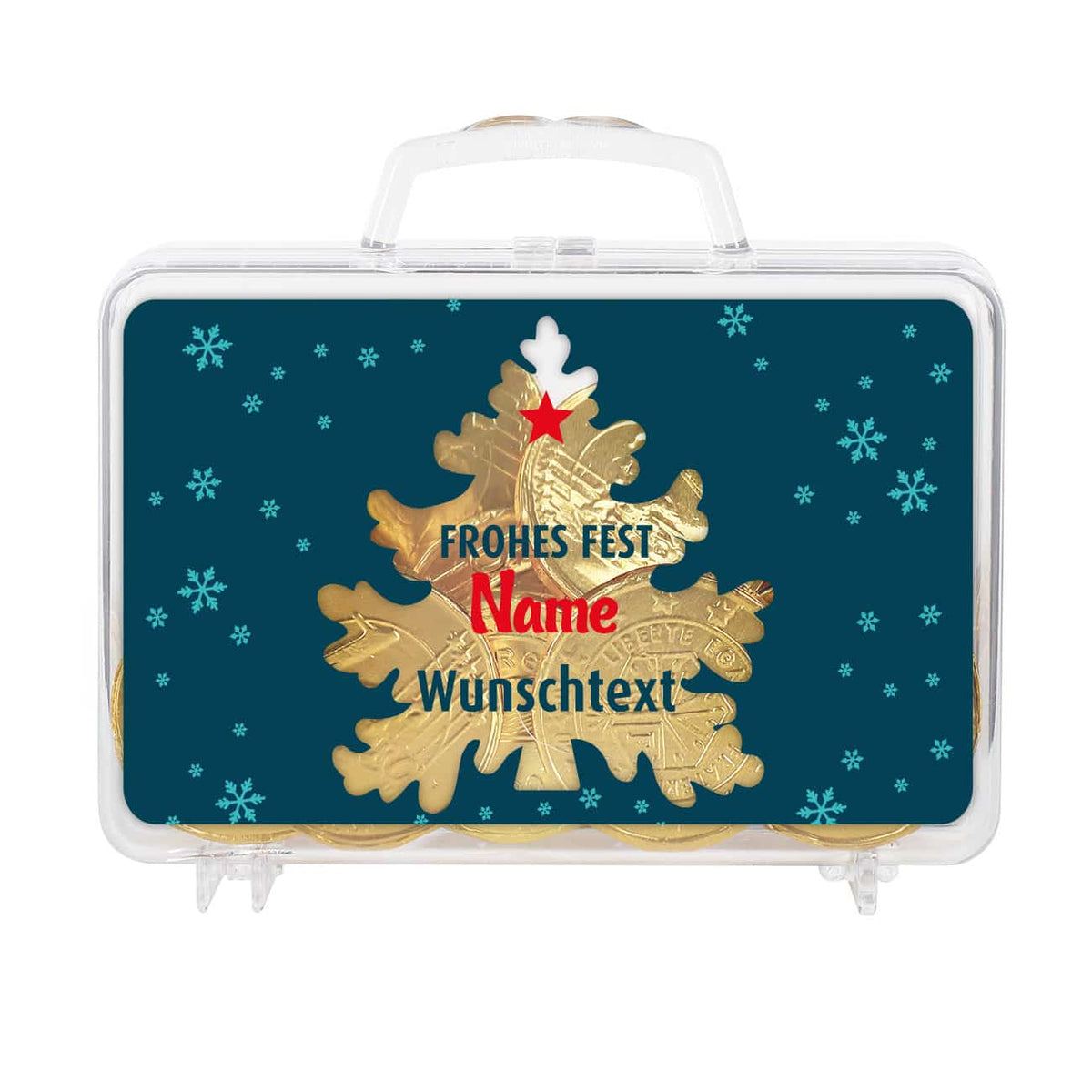 Kleiner Geldkoffer Frohes Fest mit Name und Glückwunschtext