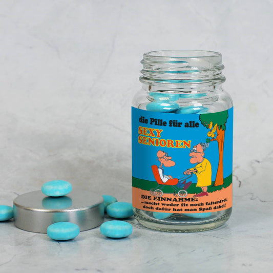Traubenzucker Pille in blau als Geschenk für Senioren