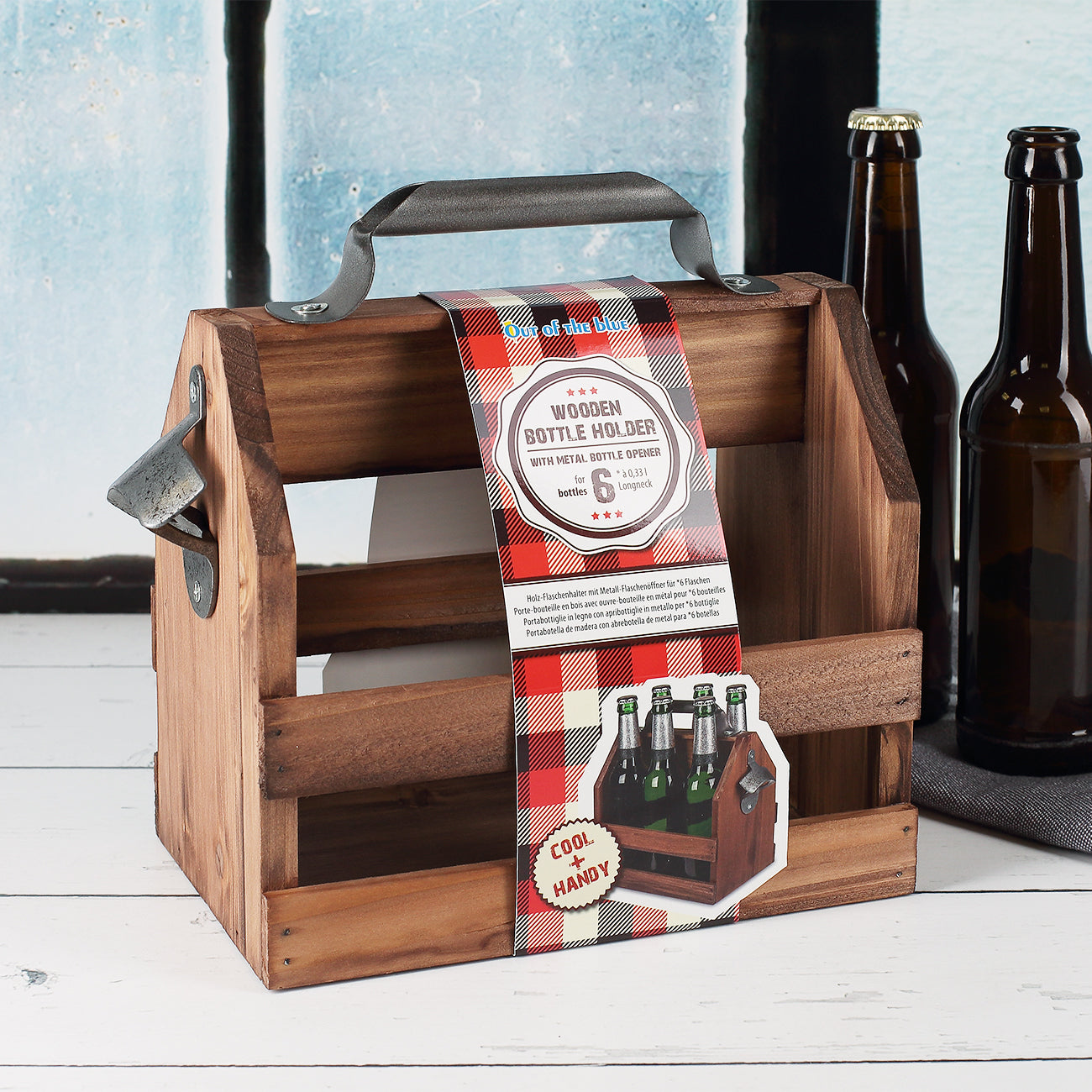 Holz-Bierträger mit Metall-Flaschenöffner