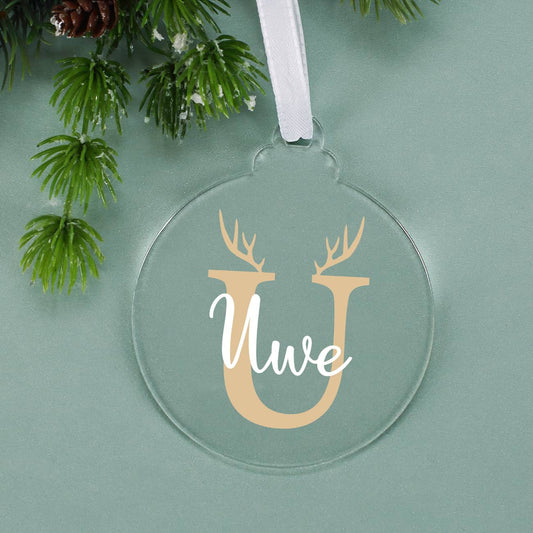 Transparenter Christbaumanhänger mit Name und Initial personalisiert