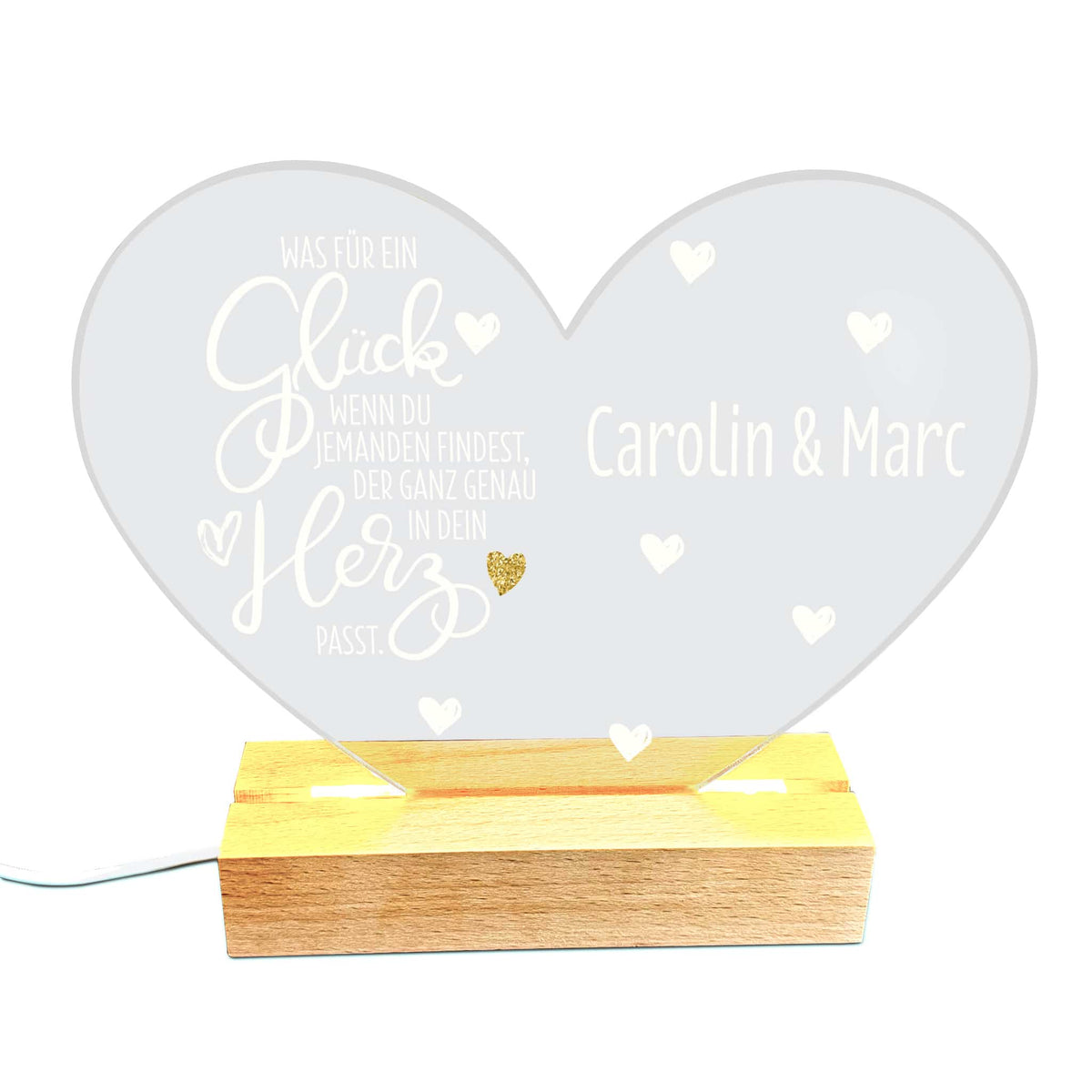 Romantisches Herz Acrylglas LED Licht bedruckt mit Spruch und Namen