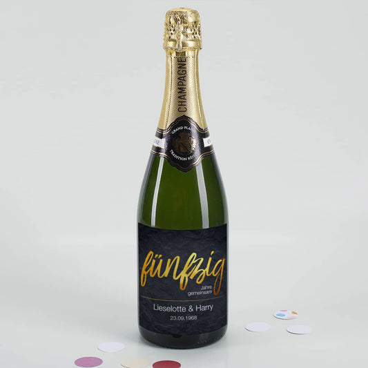 Flaschenetikett zur Goldenen Hochzeit auf Flasche