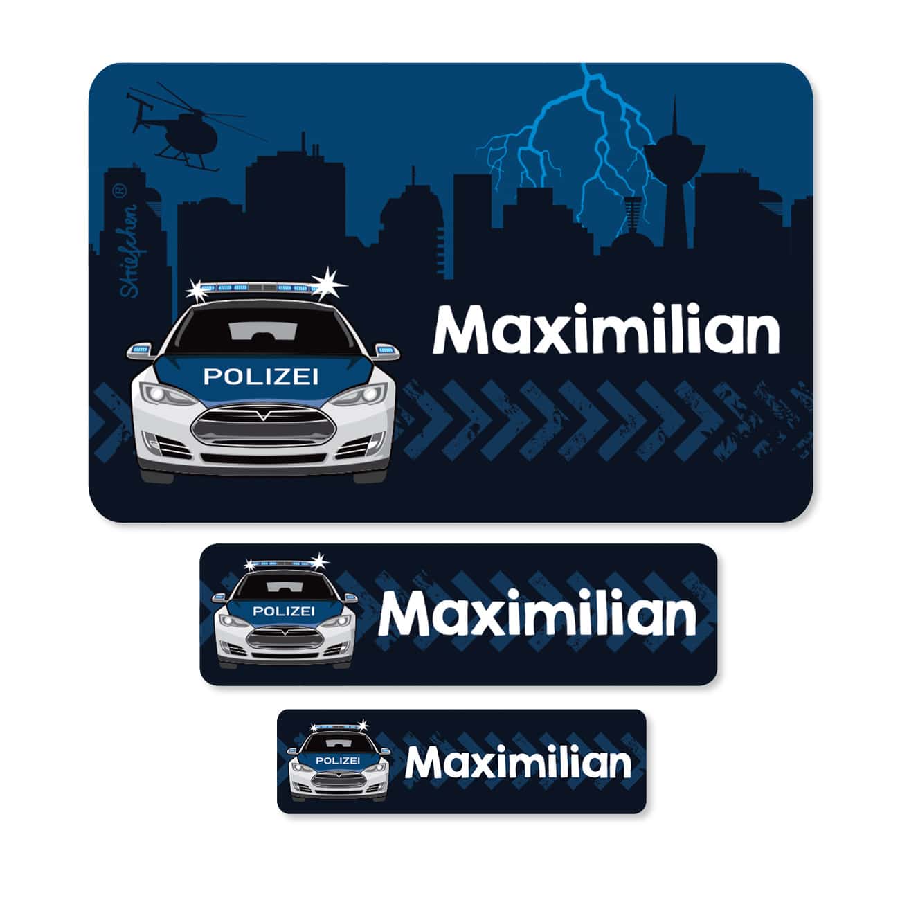 Aufkleber mit Streifenwagen und Name