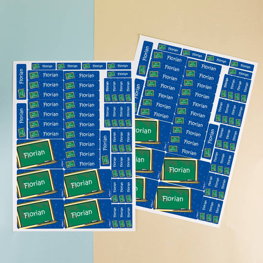 100 teiliges Aufkleber-Set mit Tafel in blau