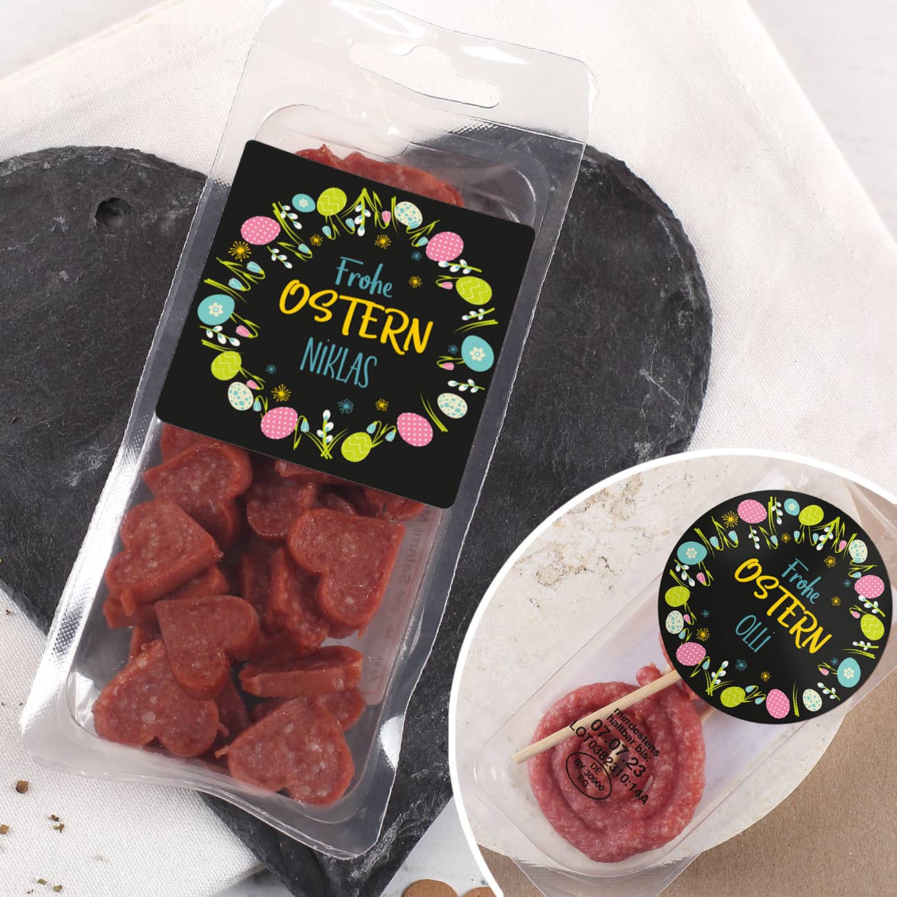 Salamiherzen oder -lollies zu Ostern für Männer