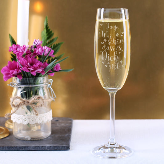 Persönliches Sektglas mit schönen Spruch und Ihrem Wunschnamen graviert
