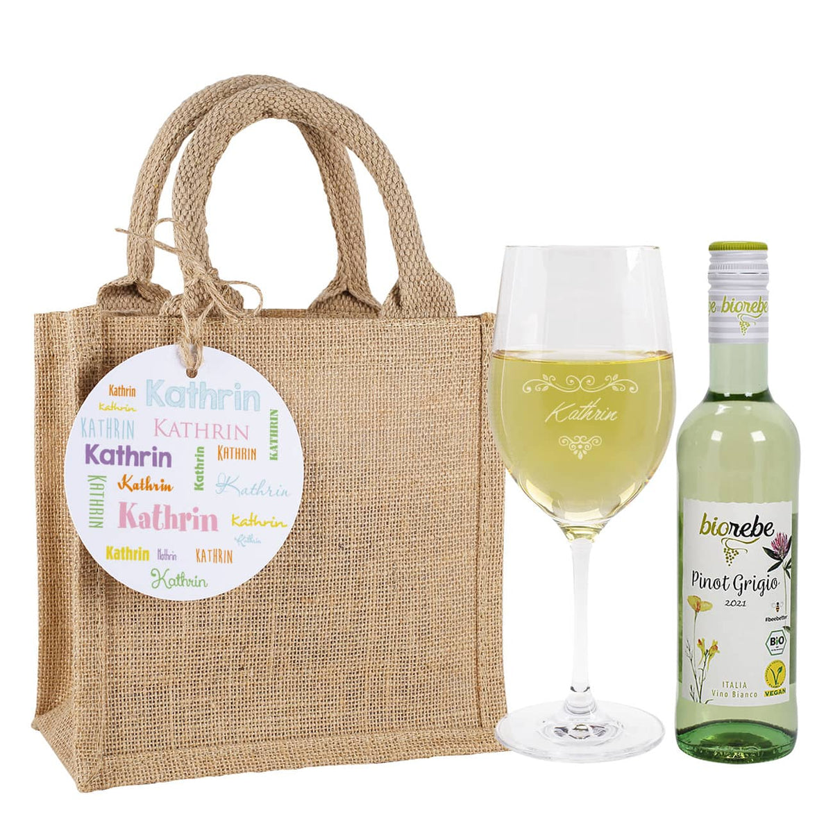 Weißwein Geschenkset mit persönlichem Weinglas