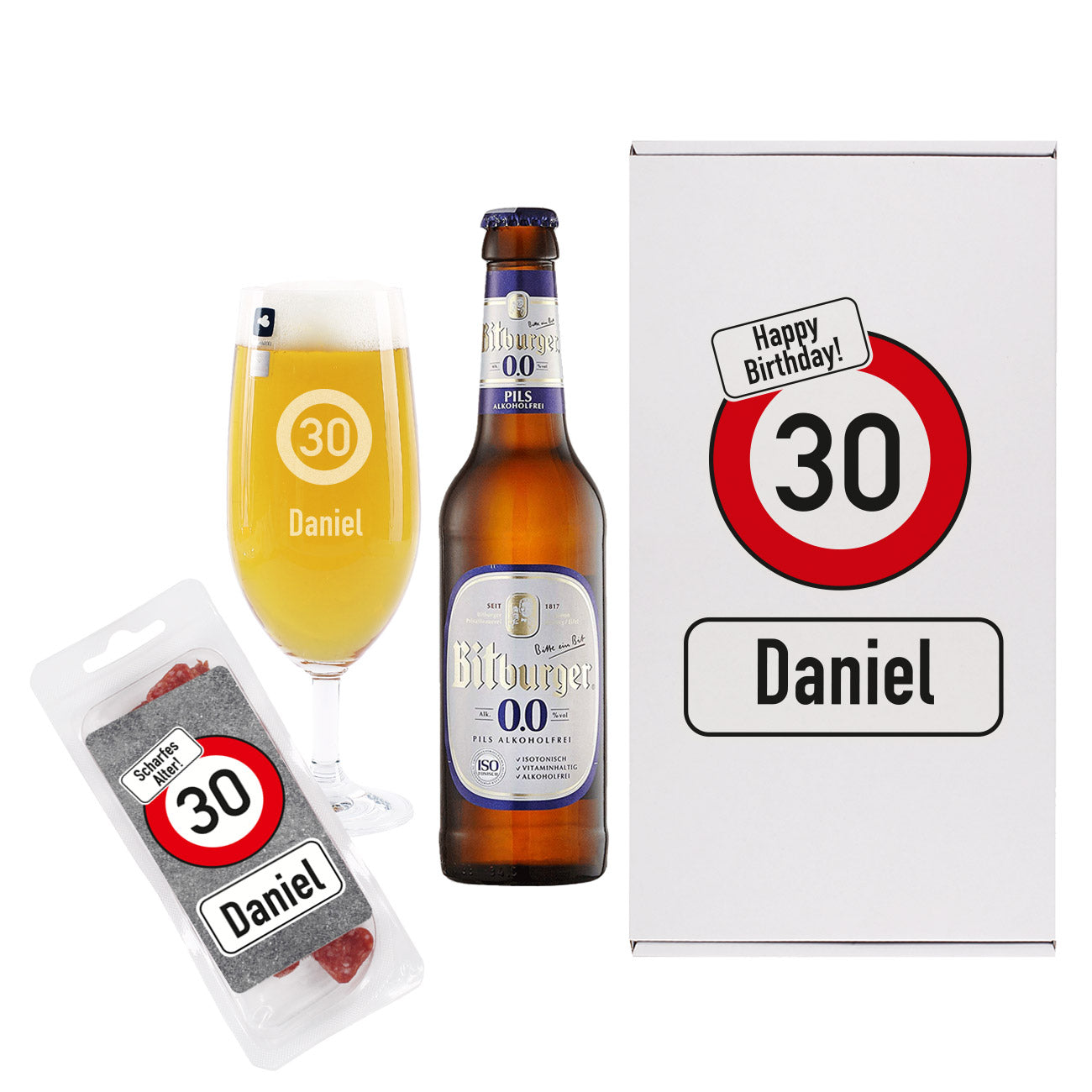 Persönliches Bier-Geschenkset mit Verkehrszeichen zum Geburtstag | Biersorte wählbar