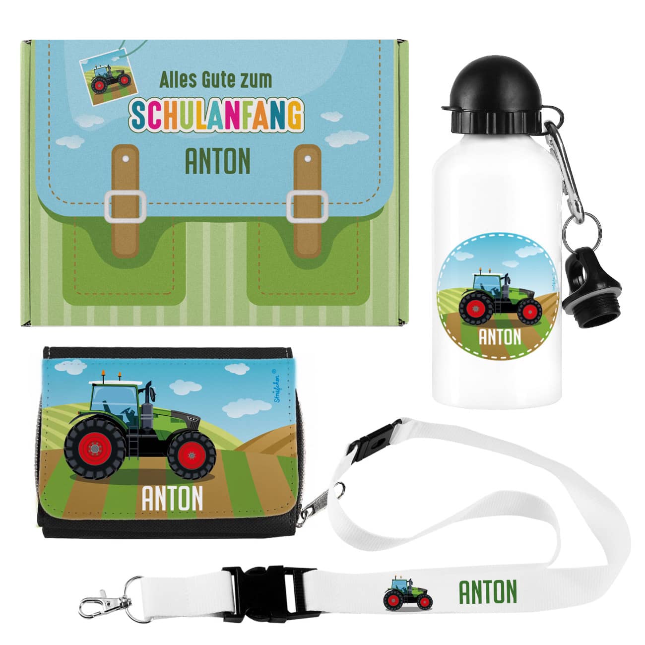 Geschenkset zur Einschulung mit Traktor und Name