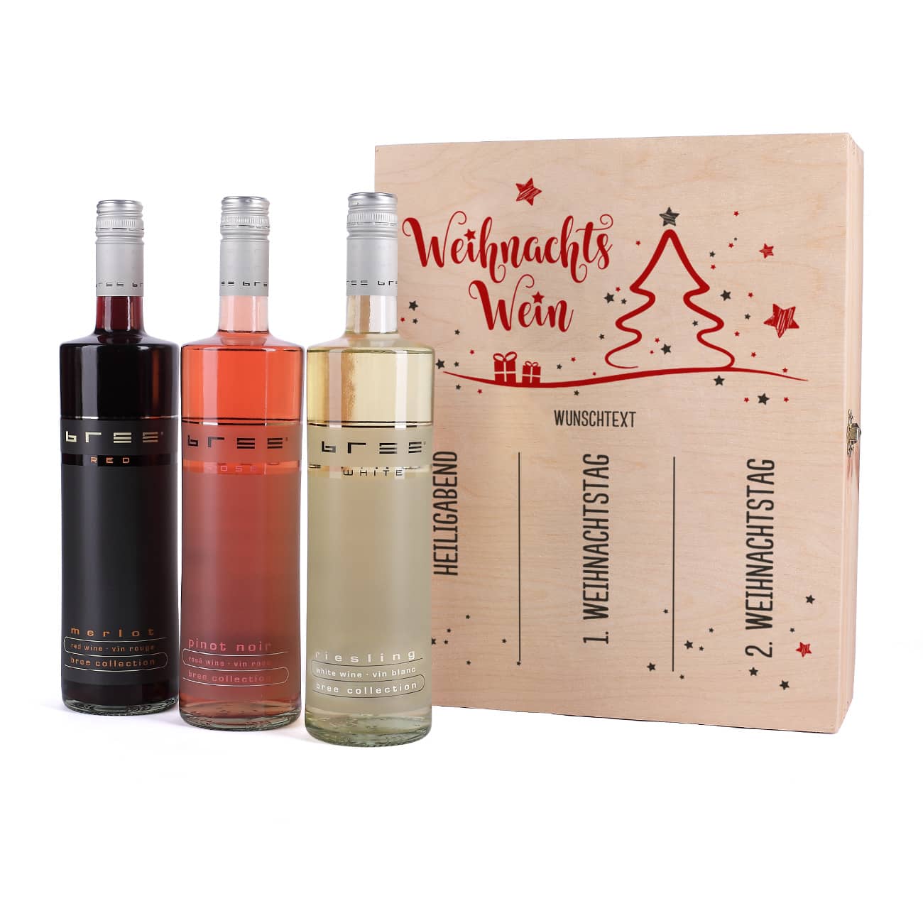 Weihnachtswein in edler Holzbox mit persönlichem Aufdruck