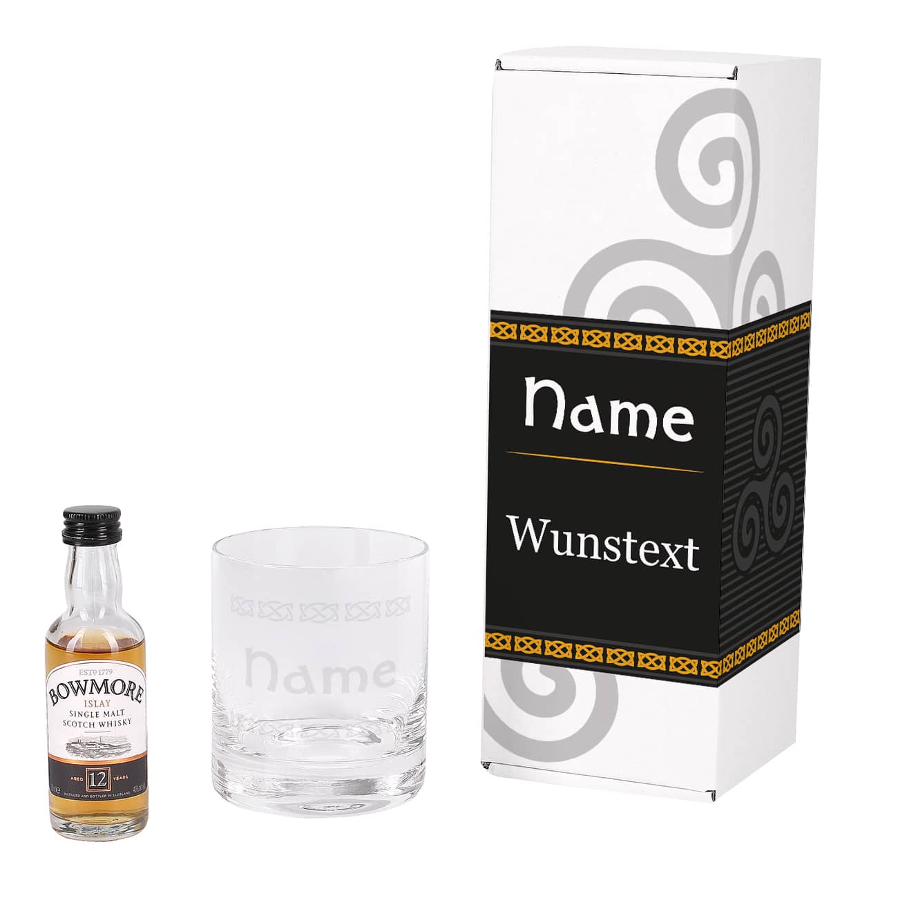 Glas mit eigenem Namenzusammen mit einer Kostprobe in chicer Verpackung