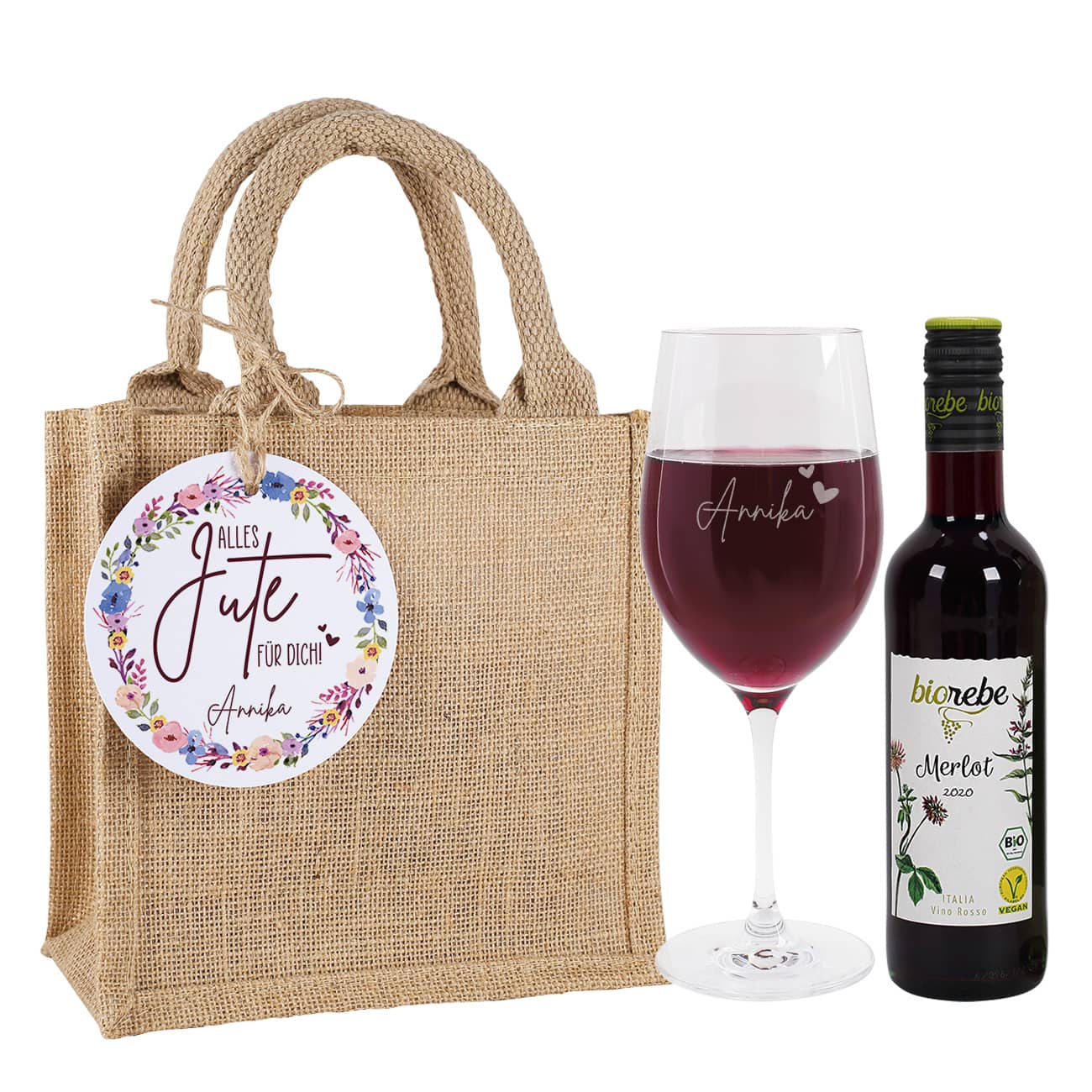 Alles Jute für Dich! - Wein Geschenkset in Jutetüte