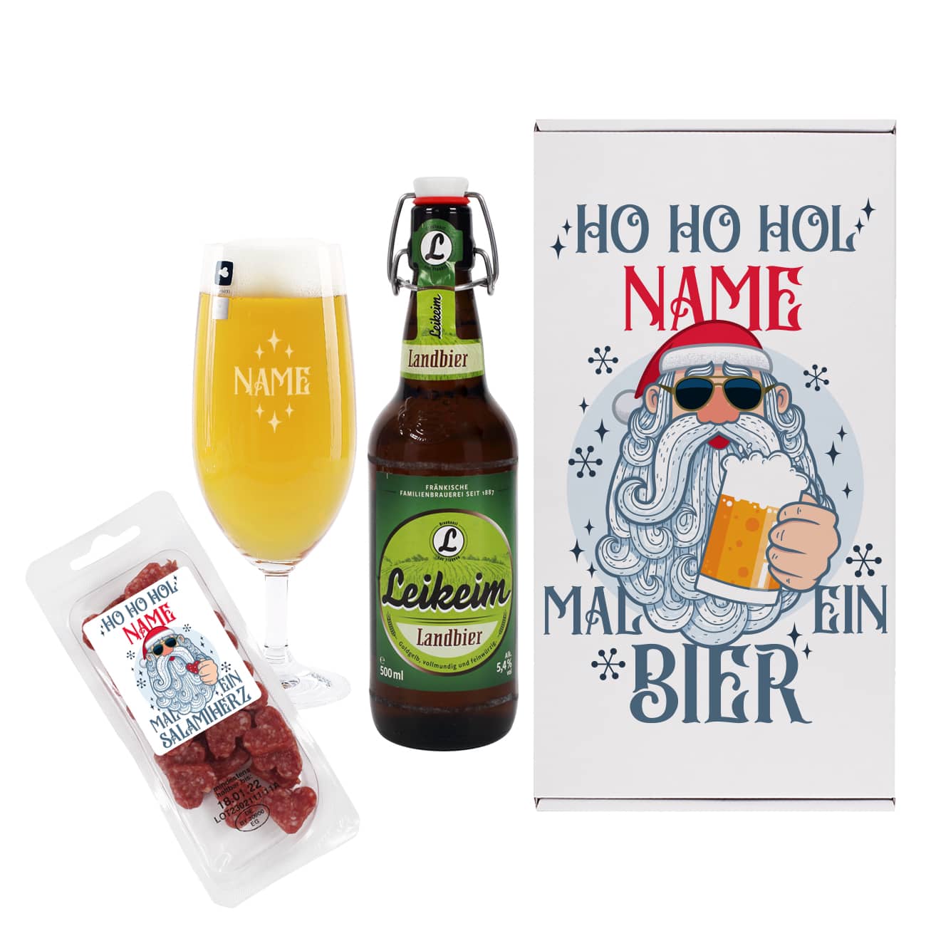 HO HO HOL mir mal ein Bier - Geschenkset zu Weihnachten mit coolem Santa