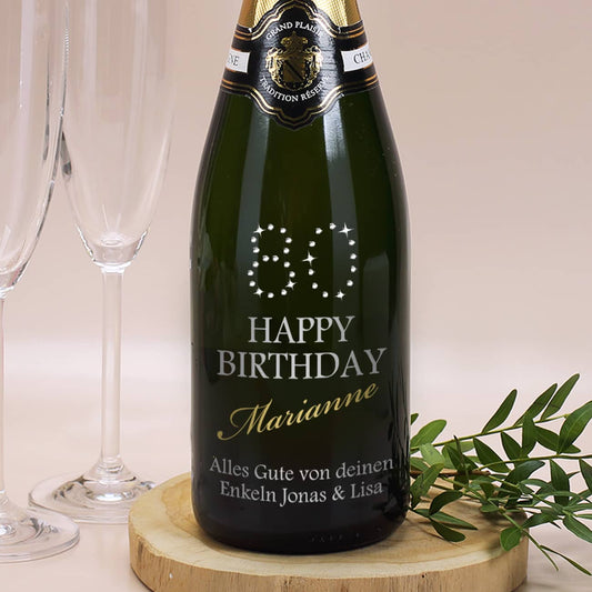 Champagner zum 80. Geburtstag mit persönlicher Gravur und Swarovski Strasssteinen