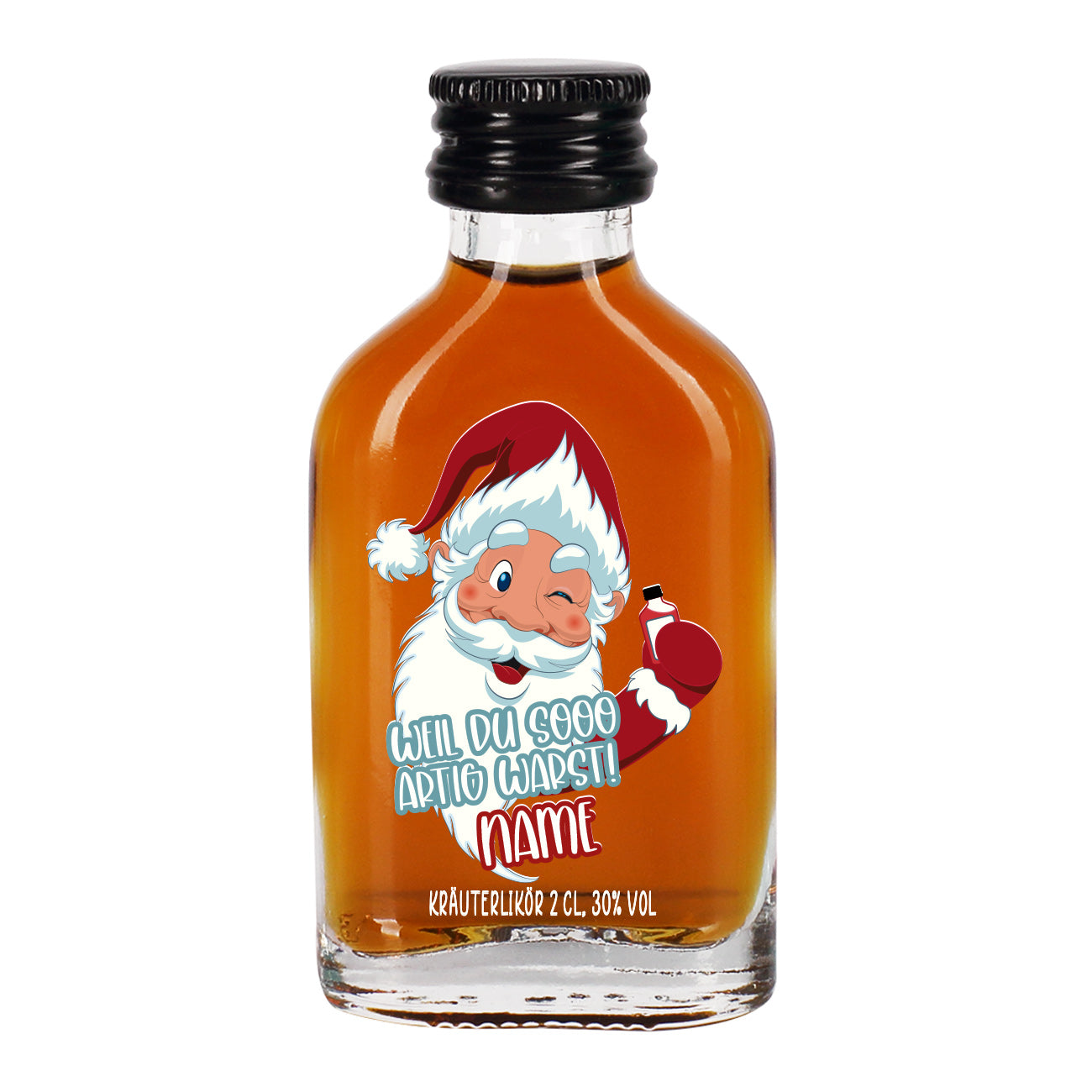 Bedrucktes Schnapsfläschchen zu Weihanchten