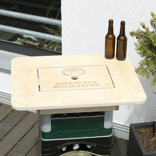Gravierter Bierkasten-Tischaufsatz aus Holz zum Männertag
