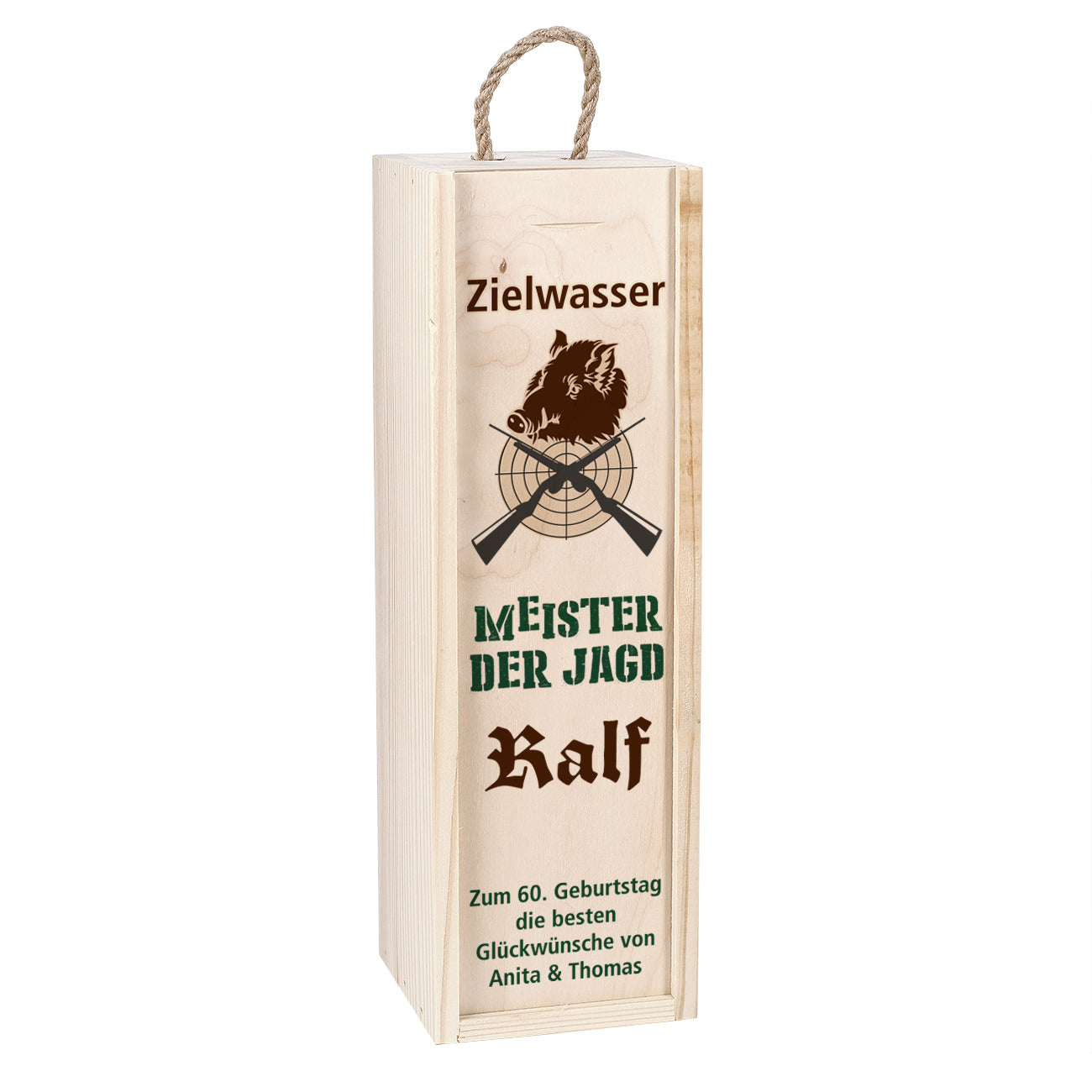Weinflaschenverpackung für Jäger mit Name und Wunschtext