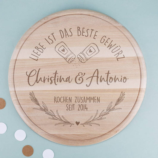 Liebe ist das beste Gewürz - graviertes Holzbrettchen zur Hochzeit oder zum Einzug