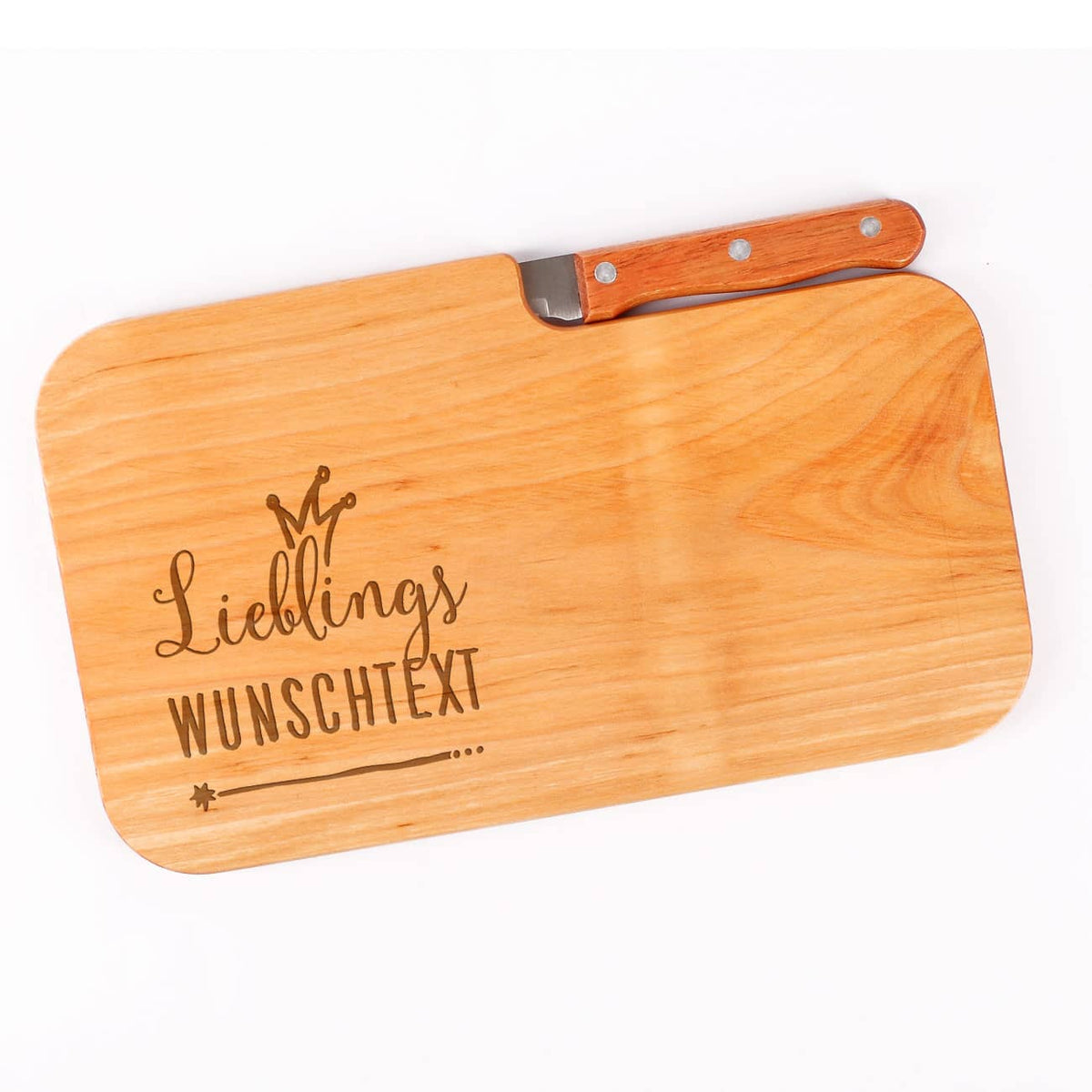 Holzschneide-Brettchen mit Messer Lieblings Wunschtext