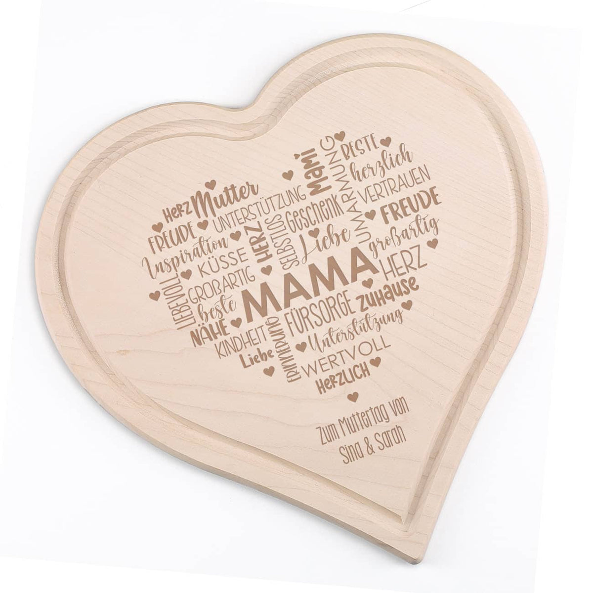 Muttertagsgeschenk - Herzbrettchen aus Holz mit graviertem Herz & Text