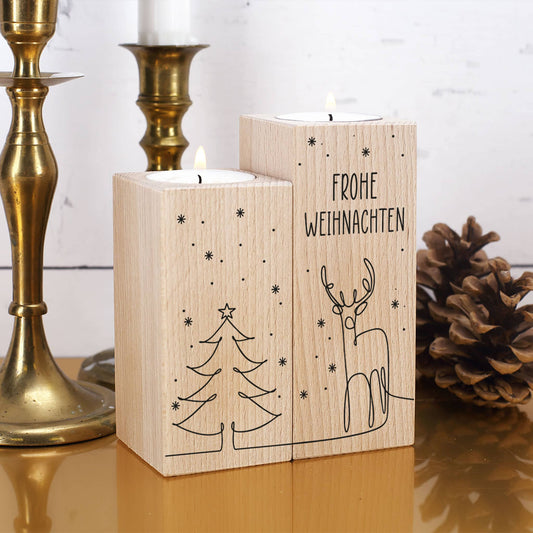 Teelichthalter 2er Set zu Weihnachten mit personalisiertem Aufdruck