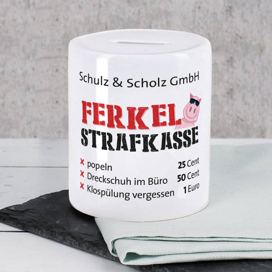 Ferkel - Strafkasse, Spardose mit Ihrem Wunschtext