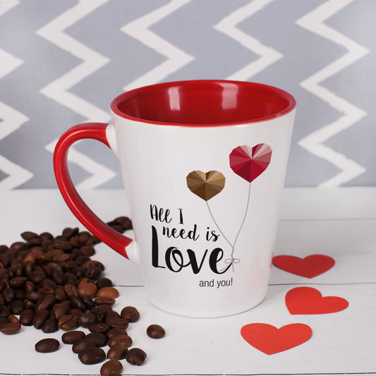Tasse mit Wunschtext und Herzen | All I need is Love