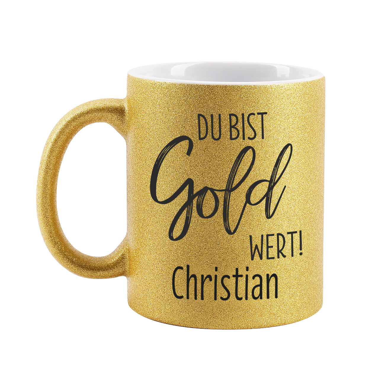 Tasse in gold glitzernd mit dem Namen