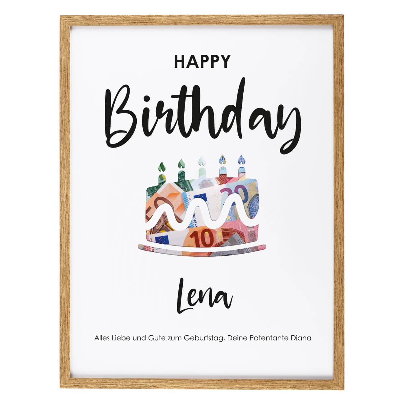 Geburtstagskuchen - Geldgeschenk mit Name & Text