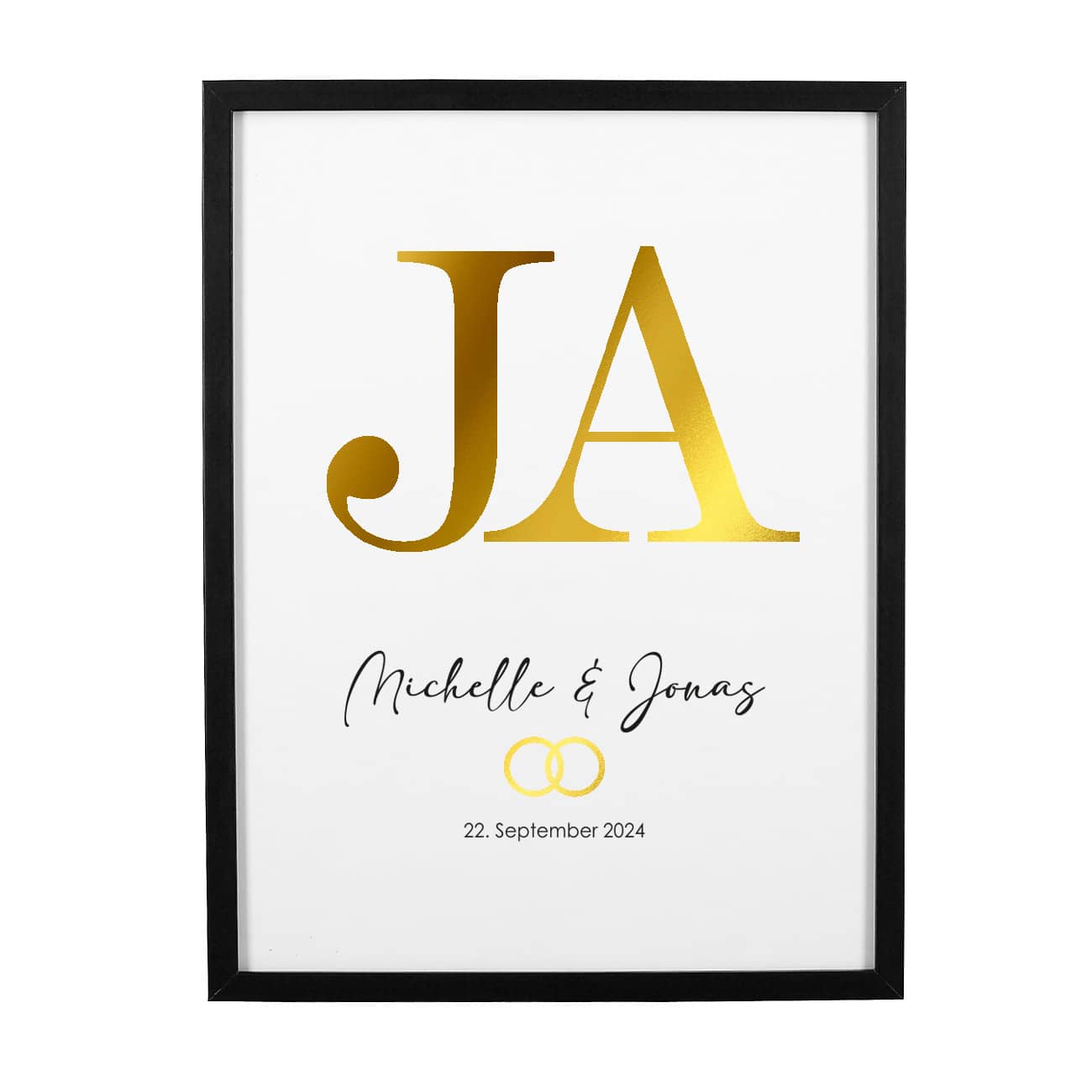 JA Wandbild mit Goldschrift, Namen & Datum, 30x40cm