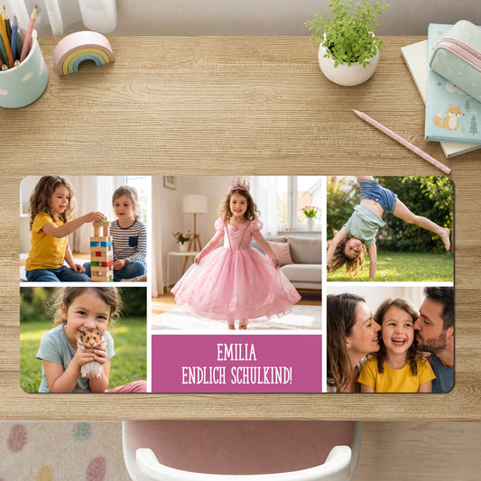 Schreibtischunterlage für Kinder mit Wunschtext und 5 Fotos