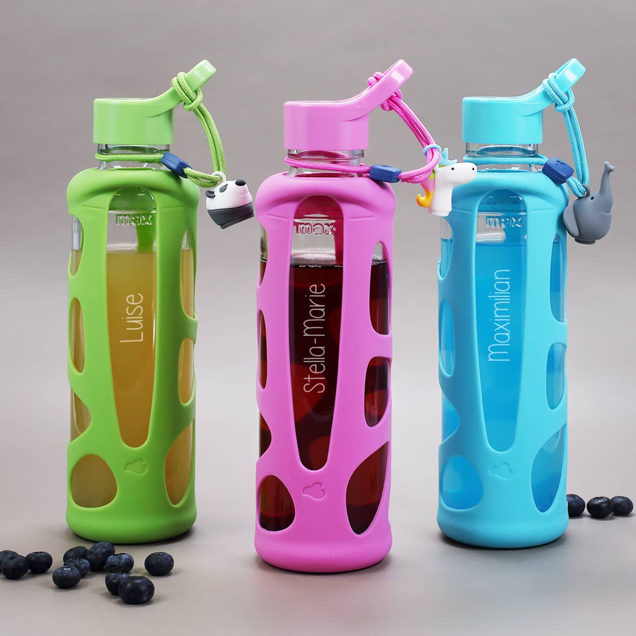 Trinkflaschen für Kinder mit Namensgravur und Figuren