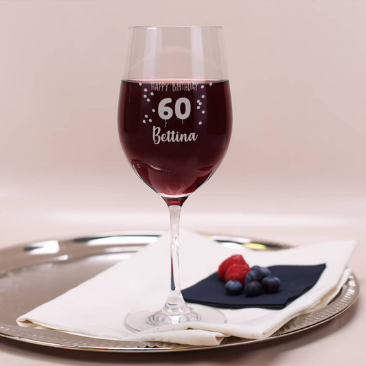 Happy Birthday 60 - Weinglas zum 60. Geburtstag mit Name graviert
