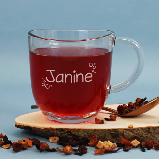 Teeglas mit Namensgravur und Kreisen