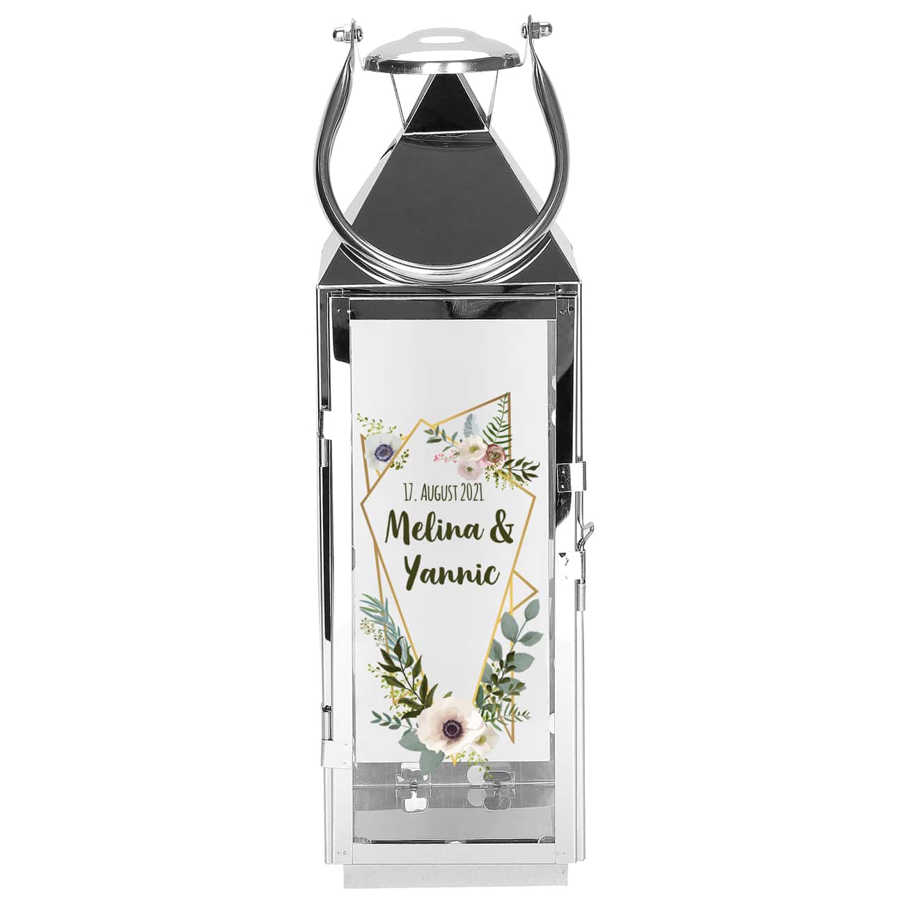 Hochzeitsgeschenk - Laterne mit Blüten und Wunschtext