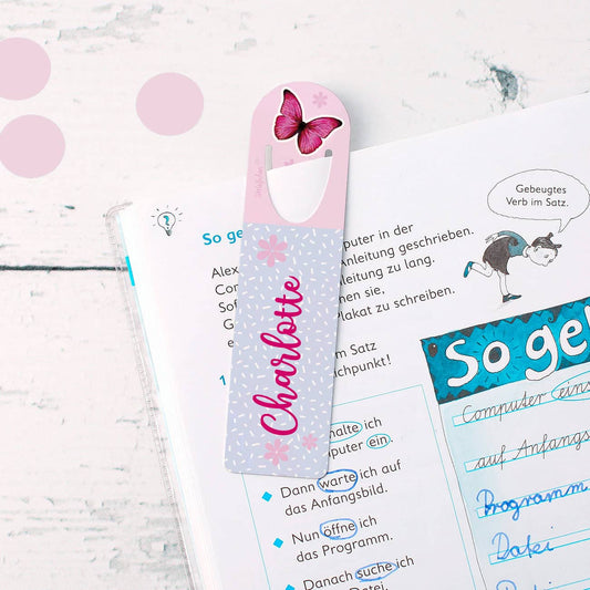 Haltbares Lesezeichen mit Schmetterling und Name