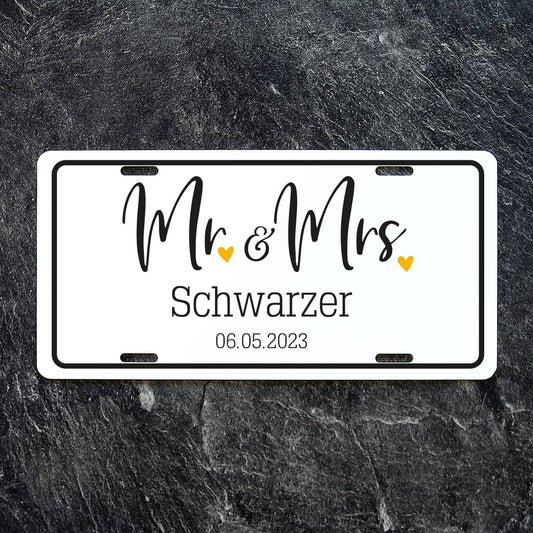 Mr & Mrs Nummernschild als Geschenk zur Hochzeit
