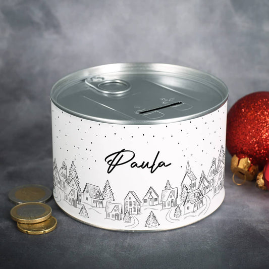 Spardose als Geschenk zu Weihnachten mit winterlichem Motiv