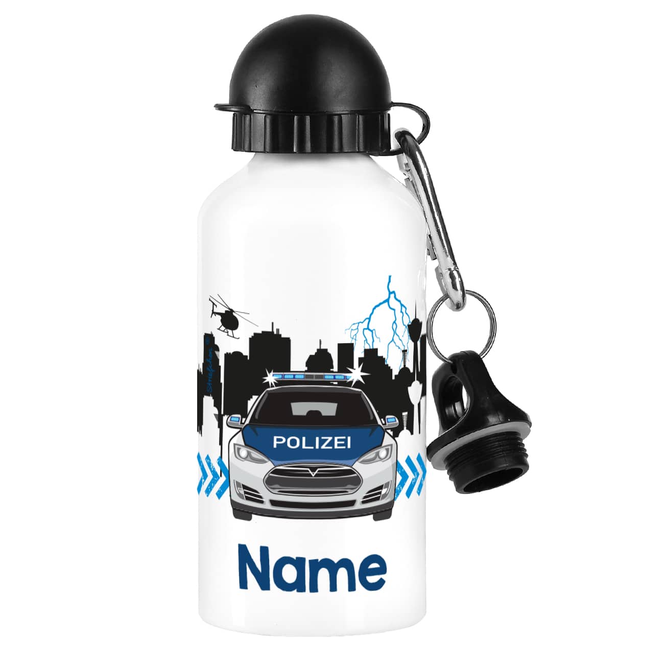 Trinkflasche für Kinder mit Polizeiauto Motiv und Name