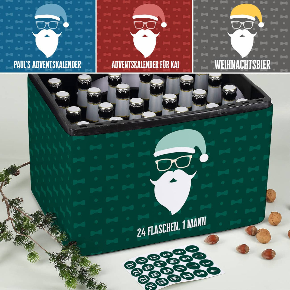 Bierkasten Adventskalender in verschiedenen Farben