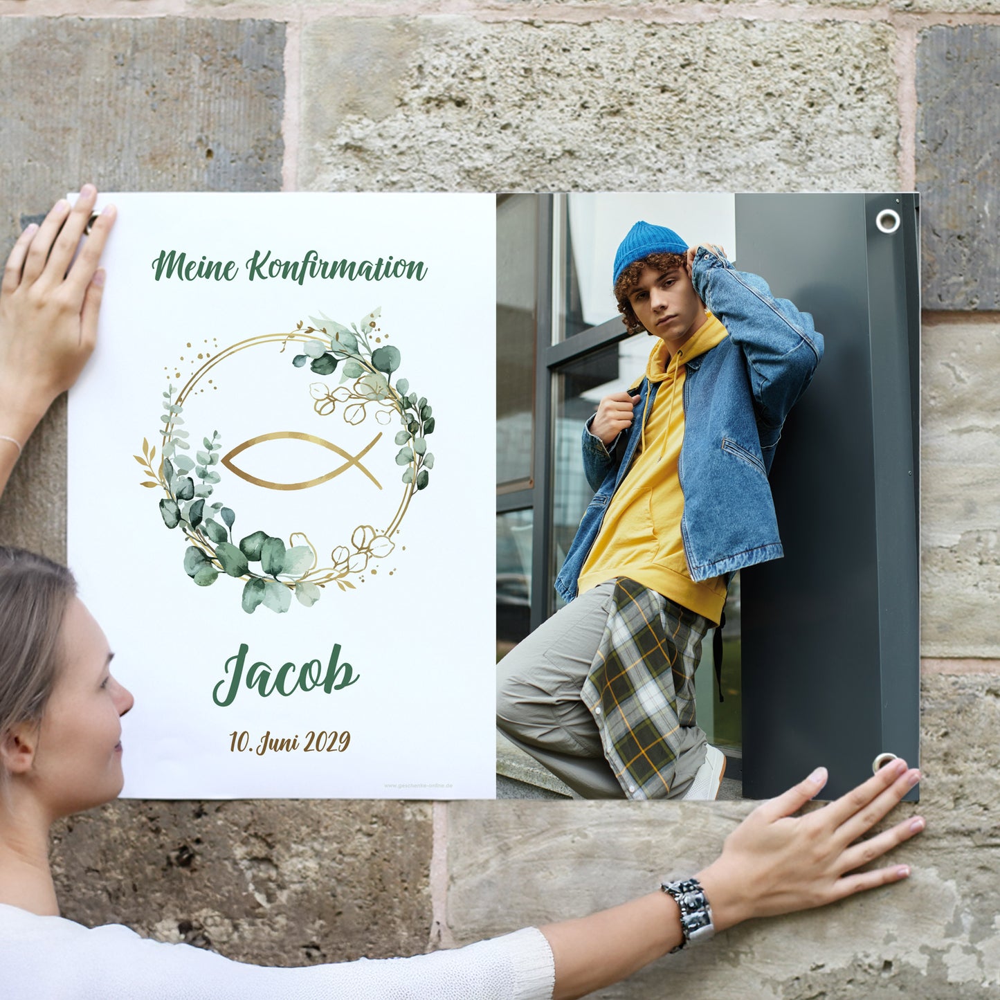 Personalisiertes Banner mit Foto zur Taufe, Kommunion, Konfirmation oder Firmung | Eukalyptus Design