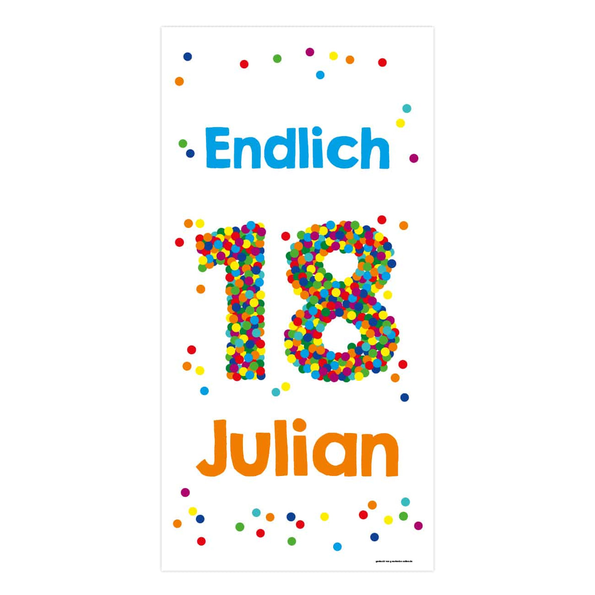 XL Banner zum 18. Geburtstag mit großer Konfettizahl, Name und Wunschtext