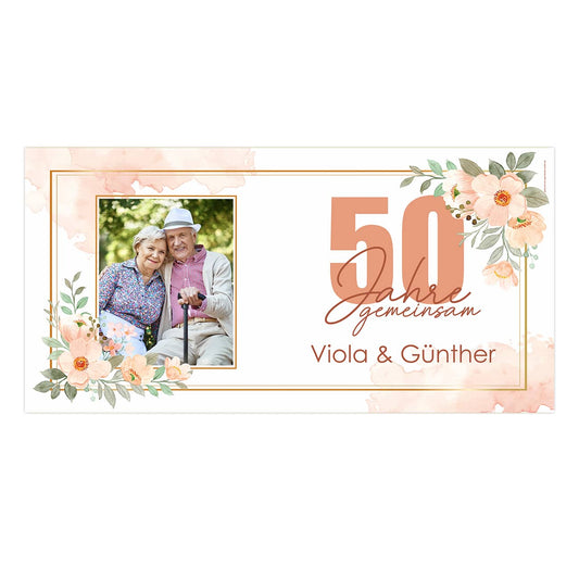 50 Jahre gemeinsam - florales Goldhochzeitsbanner