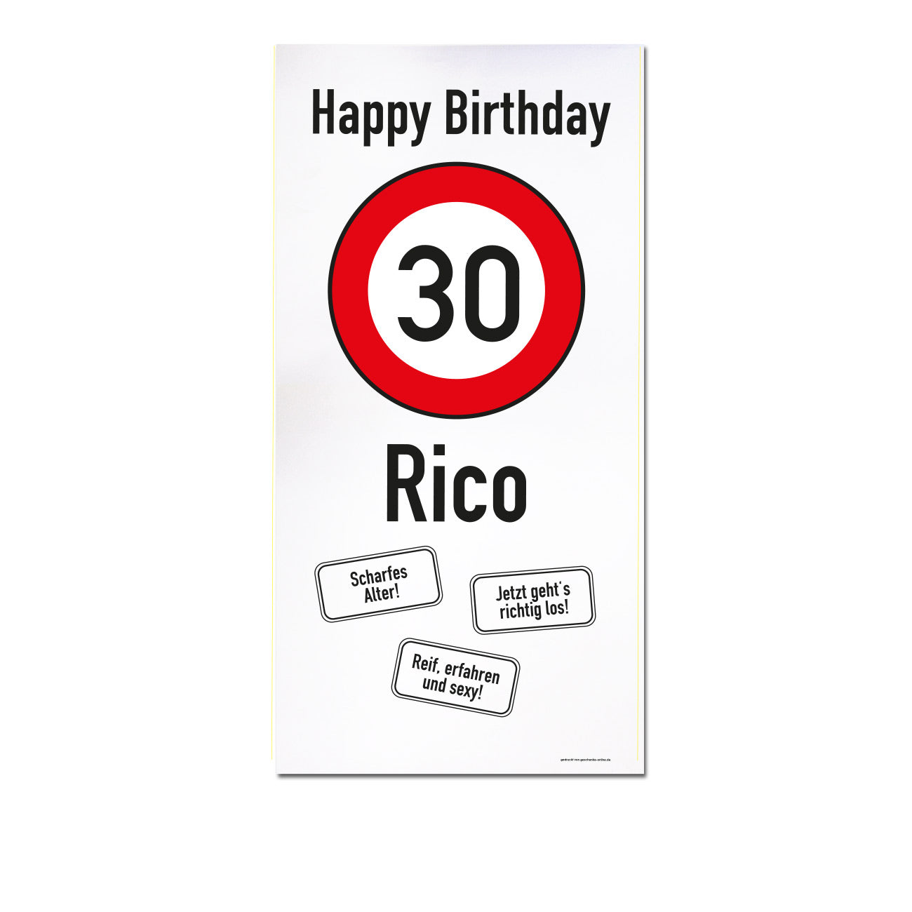 XXL-Banner - zum 30. Geburtstag im Hochformat personalisiert mit Name | Verkehrszeichen Motiv