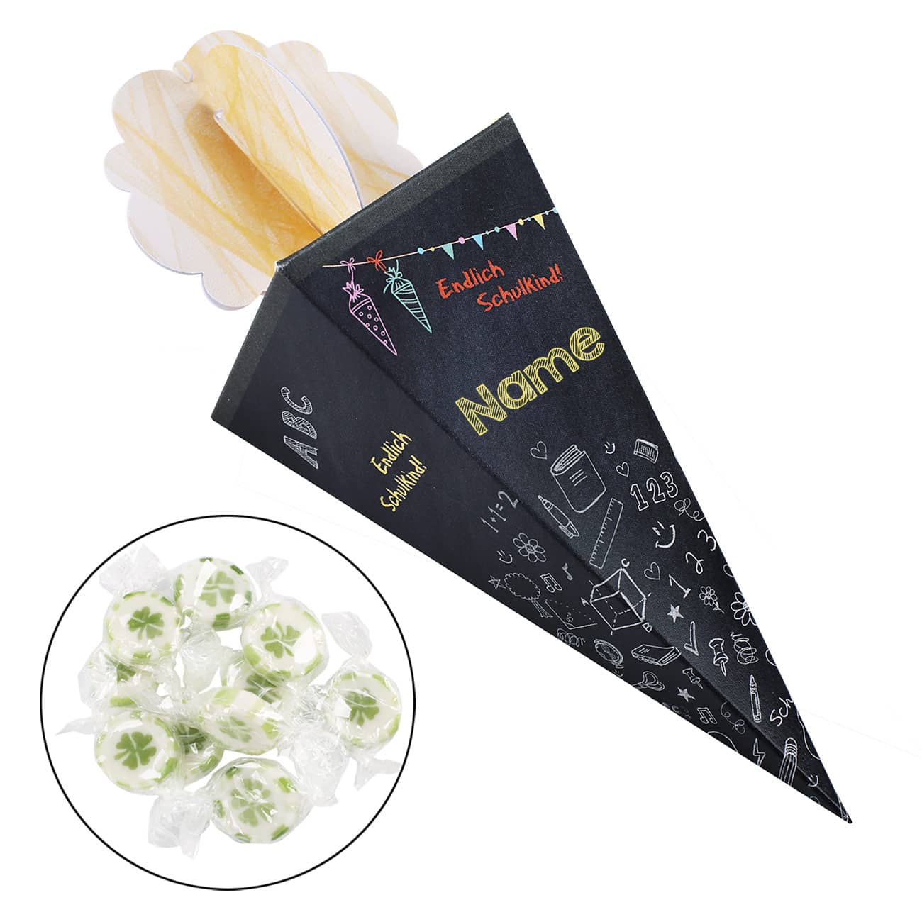 Personalisierte Mini Schultüte mit 10 Bonbons gefüllt