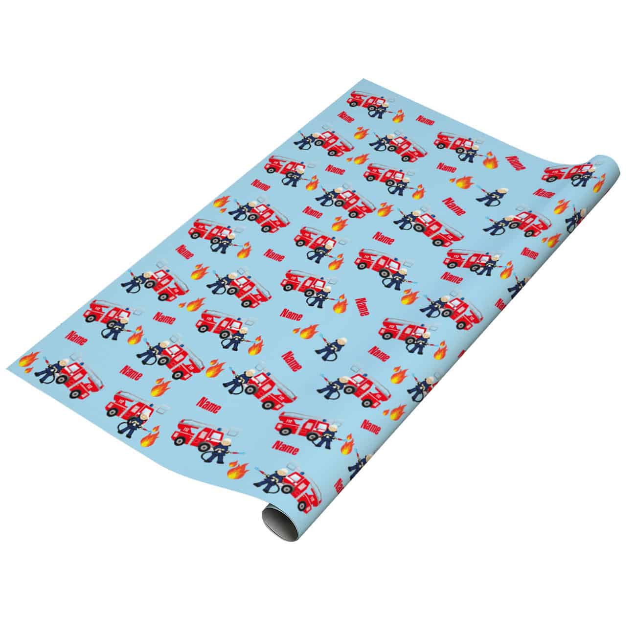 Geschenkpapier für kleine Feuerwehrmänner mit Wunschname