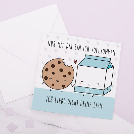 "Nur mit Dir bin ich vollkommen" - Klappkarte zum Valentinstag mit Wunschtext