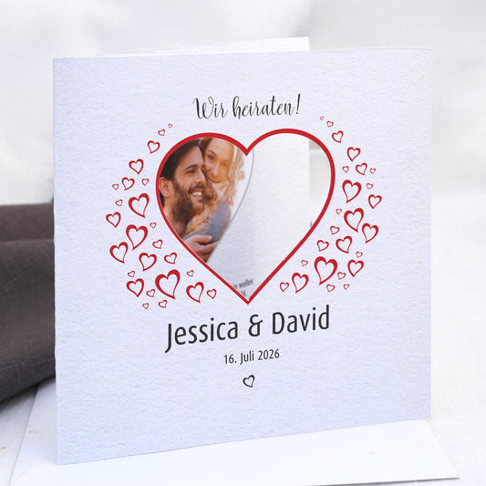 Einladungskarte zur Hochzeit mit Herz-Ausschnitt und Foto