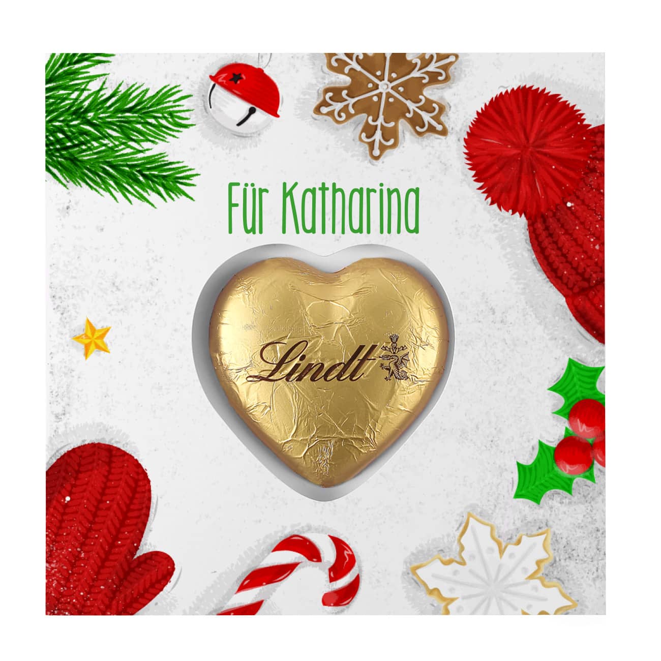 Winterliche Karte mit Lindt Schoko Herz
