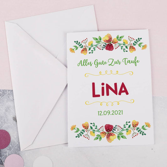 Klappkarte mit Blumenkränzen und Ihren Wunschangaben